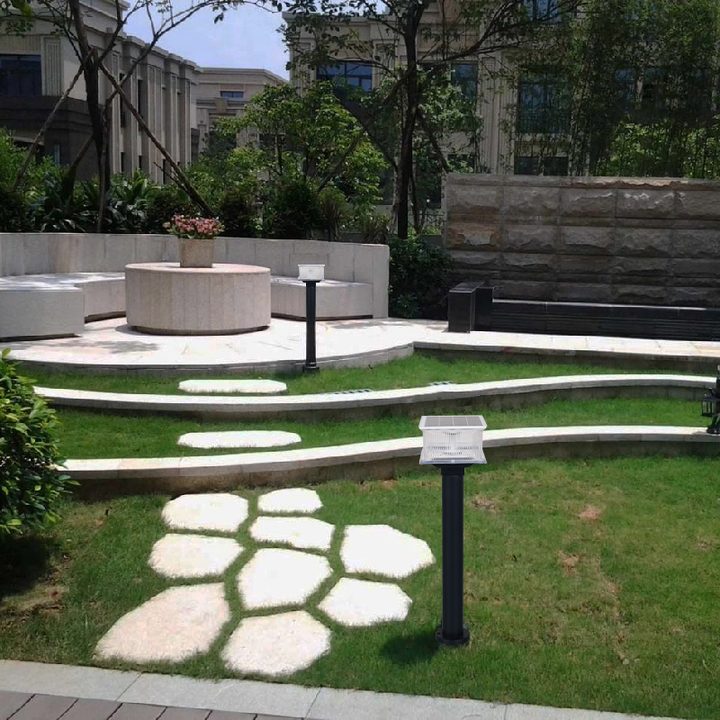 SG-3 post lights installed along a landscaped path